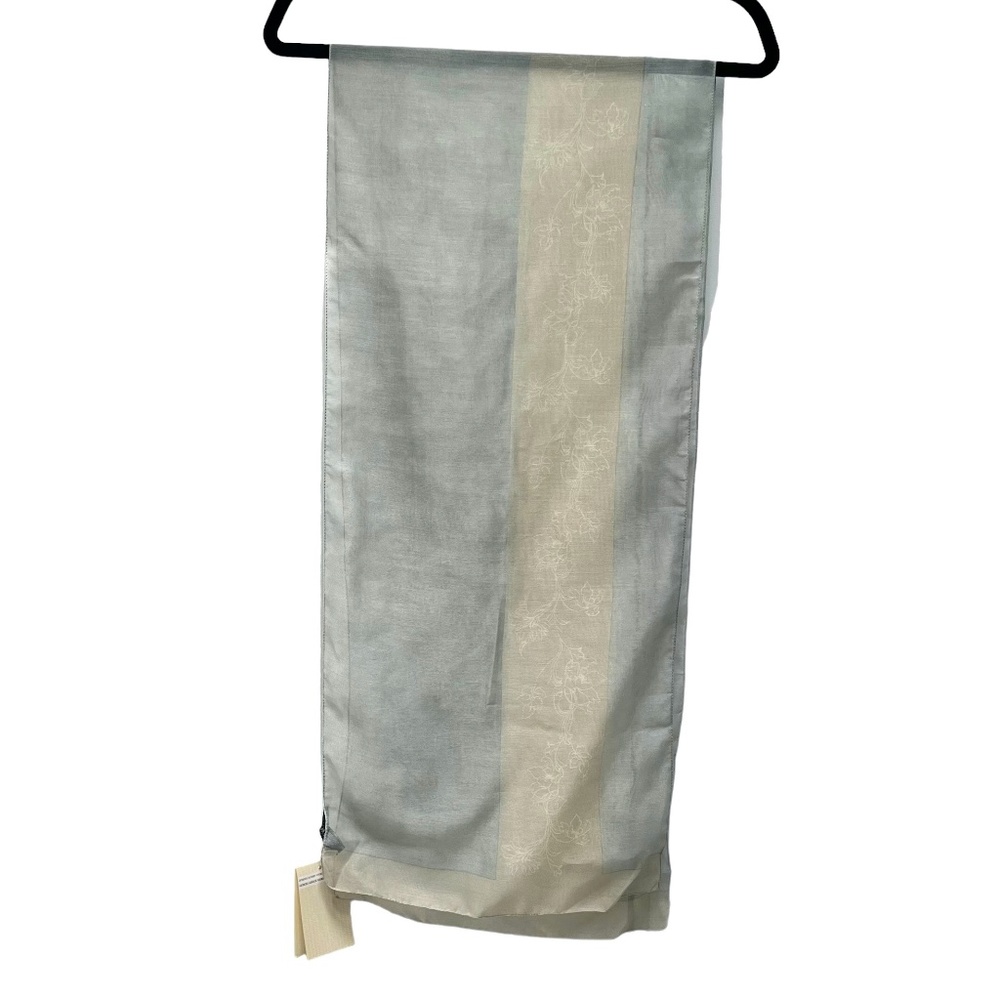GIORGIO ARMANI LE COLLEZIONI CASHMERE/SILK BLUE & BEIGE FLORAL RECTANGLE SCARF - Picture 3 of 14